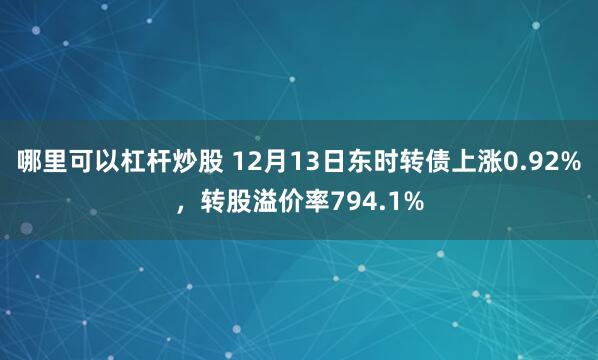 哪里可以杠杆炒股 12月13日东时转债上涨0.92%，转股溢价率794.1%